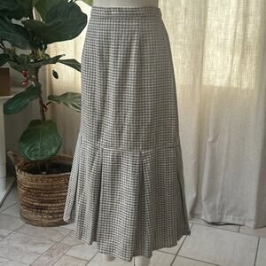Vintage Neutral Plaid Cotton Midi Skirt | USA Made Quiet Luxury Aesthetic, M/L